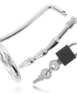 METAL HARD - ANILLO TESTÍCULOS CON PLUG URETRA CASTIDAD