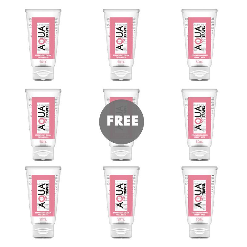 AQUA TRAVEL - LUBRICANTE BASE AGUA SABOR FRESA Y NATA - 50 ML 8+1 GRATIS