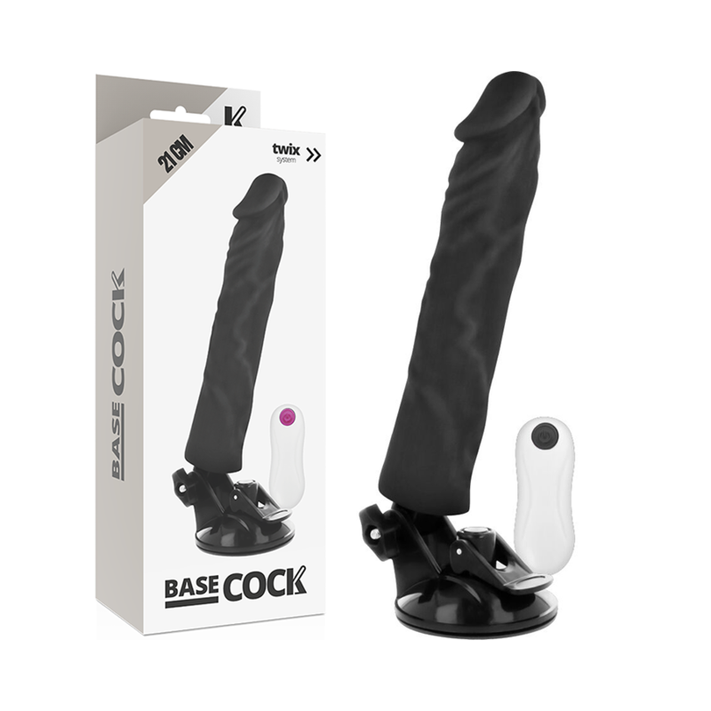 BASECOCK REALISTIC VIBRADOR CONTROL REMOTO BLANCO - NEGRO 21CM