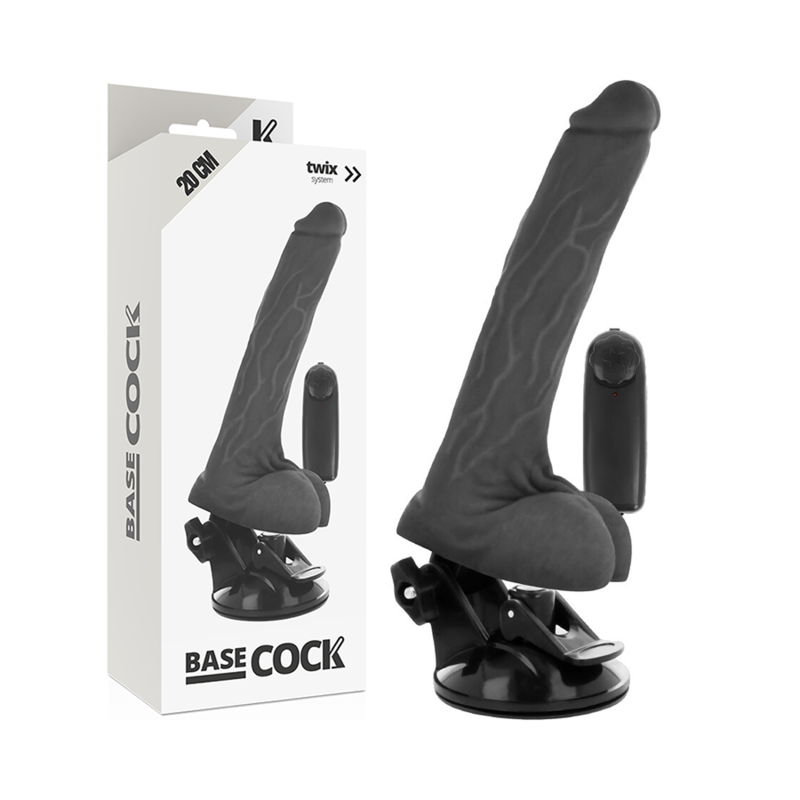 BASECOCK REALISTIC VIBRADOR CONTROL REMOTO NEGRO 20CM CON TESTICULOS