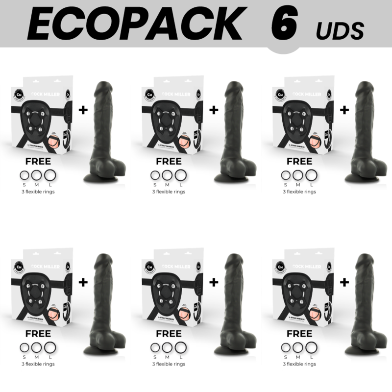 ECOPACK 6 UDS - COCK MILLER ARNES + SILICONA DENSITY ARTICULABLE COCKSIL NEGRO 19,5 CM