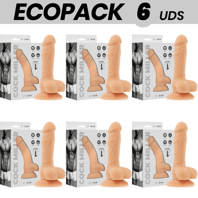 ECOPACK 6 UDS - COCK MILLER SILICONA DENSITY COCKSIL ARTICULABLE 13 CM