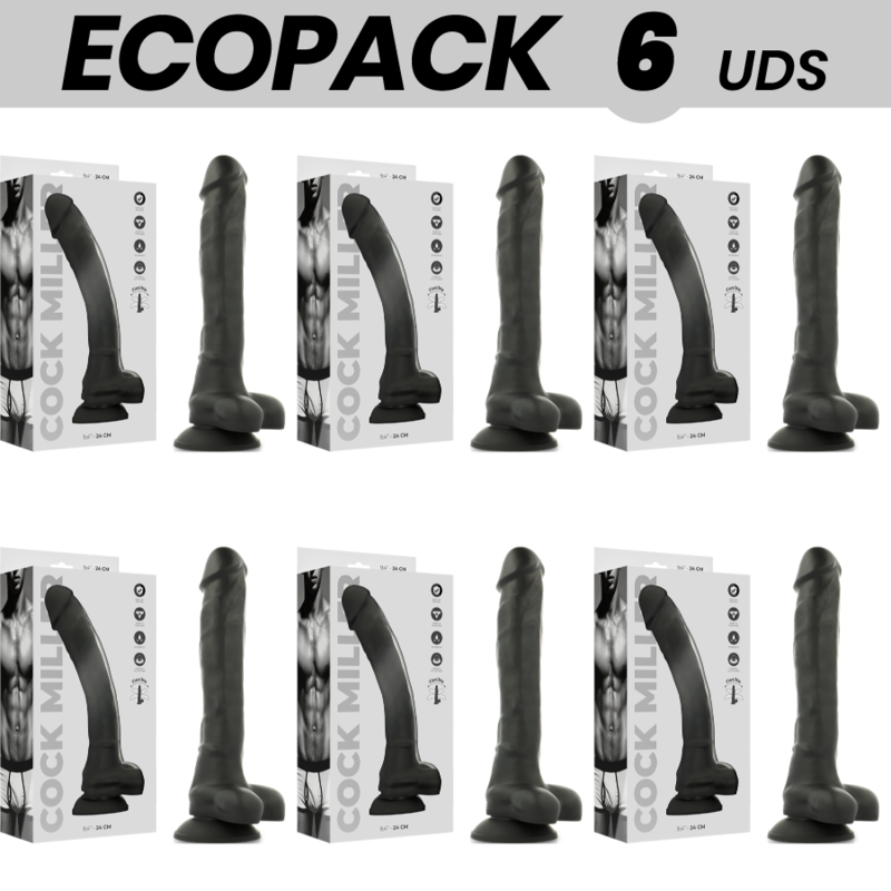 ECOPACK 6 UDS - COCK MILLER SILICONA DENSITY COCKSIL ARTICULABLE NEGRO 24 CM