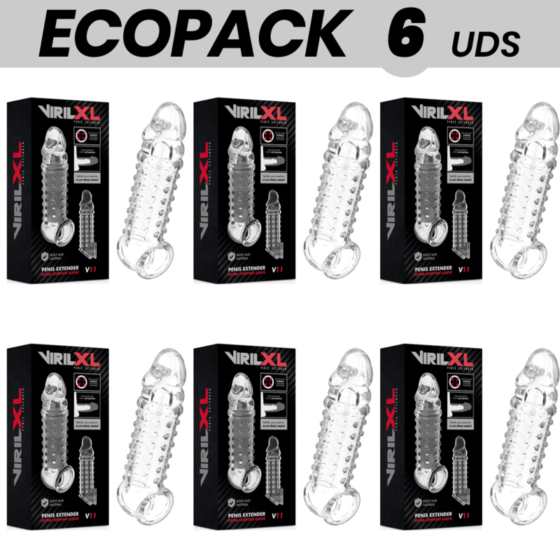 ECOPACK 6 UDS - VIRILXL EXTENSION Y FUNDA DE PENE V11 TRANSPARENTE
