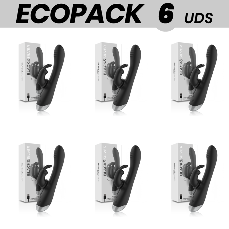 ECOPACK 6 UDS - BLACKSILVER ADAM ESTIMULADOR RABBIT SILICONA RECARGABLE NEGRO