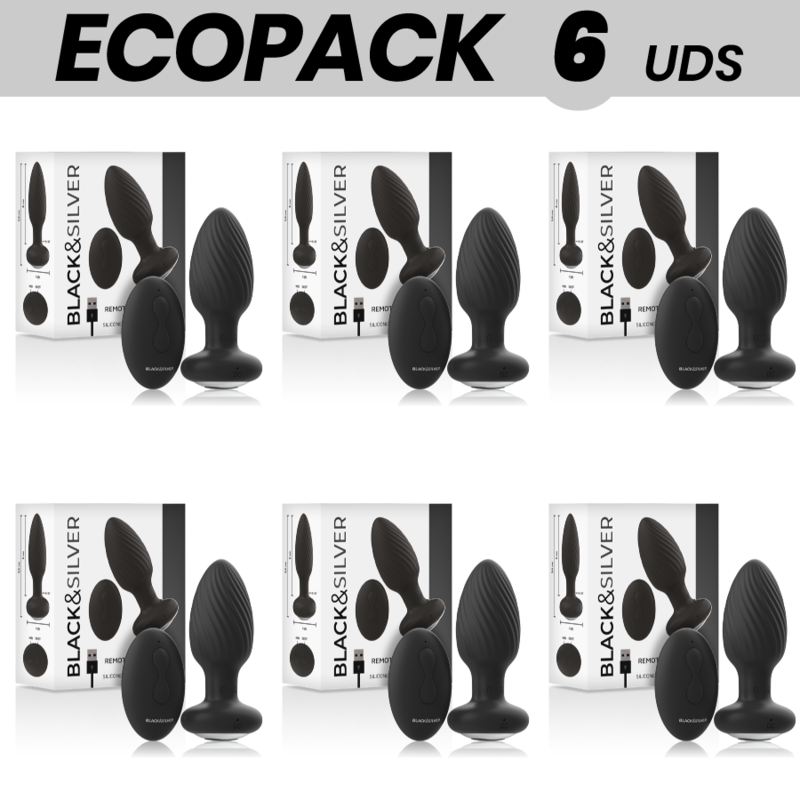 ECOPACK 6 UDS - BLACKSILVER WELLS PLUG ANAL SILICONA CONTROL REMOTO