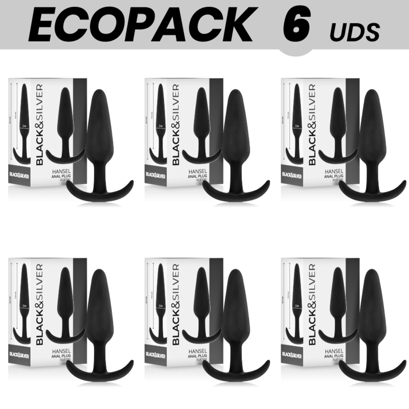 ECOPACK 6 UDS - BLACKSILVER HANSEL PLUG ANAL SILICONA CON ASA PEQUEÑO