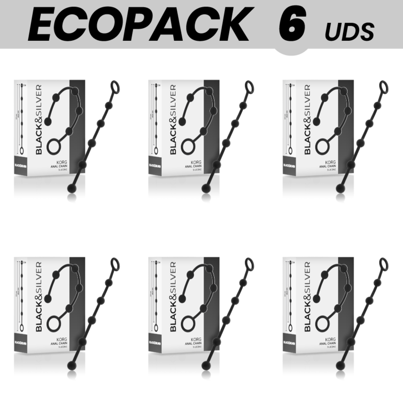 ECOPACK 6 UDS - BLACKSILVER KORG CADENA ANAL SILICONA 21 CM