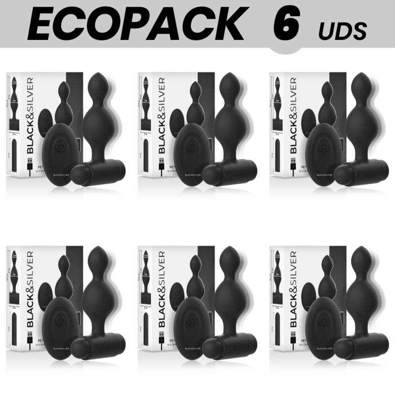 ECOPACK 6 UDS - BLACKSILVER TUCKER PEQUEÑO PLUG ANAL SILICONA CONTROL REMOTO