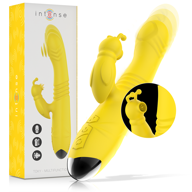 INTENSE - TOKY VIBRADOR MULTIFUNCIÓN RECARGABLE UP DOWN CON ESTIMULADOR DE CLITORIS AMARILLO