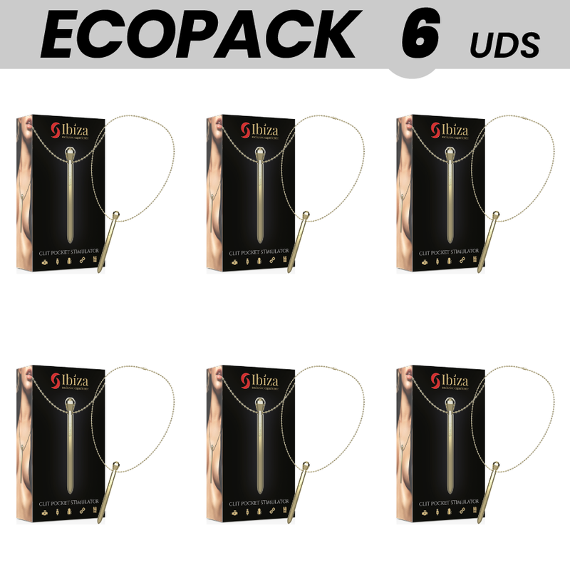 ECOPACK 6 UDS - IBIZA ESTIMULADOR DE CLITORIS DE BOLSILLO COLLAR RECARGABLE 12 MODOS DE VIBRACIÓN DORADO 12,2 X 1,4