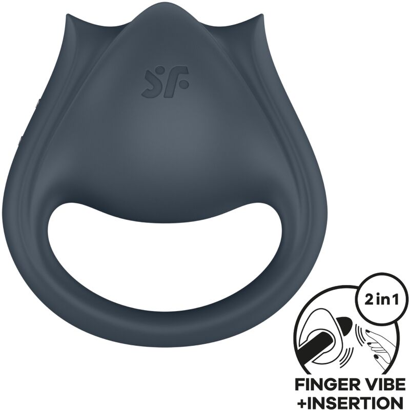 SATISFYER - PERFECT PAIR 2 MULTIVIBRADOR 2 EN 1 ANILLO PARA PENE ESTIMULADOR DE DEDO GRIS
