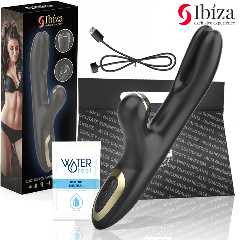 IBIZA - VIBRADOR  HI-TECH RABITT SUCCIONADOR Y  DOBLE DEAL NEGRO