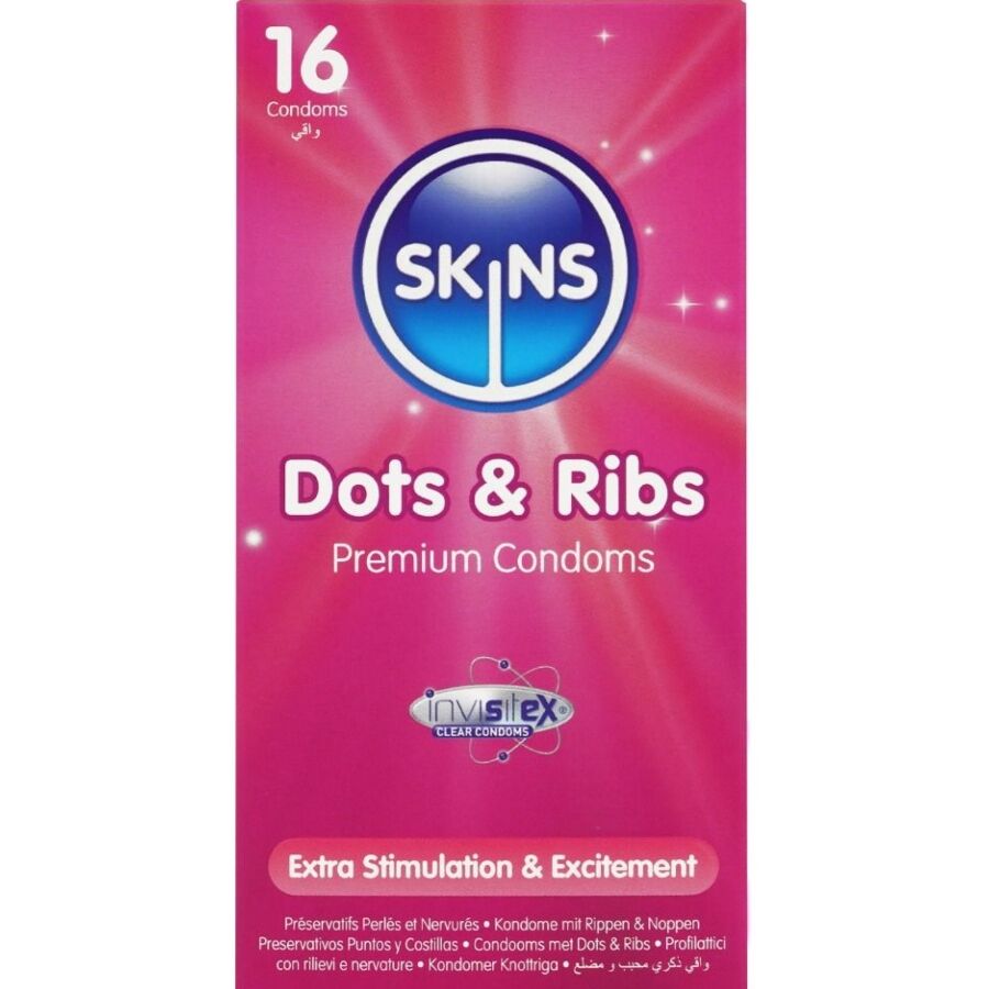SKINS - DOTS  RIBS PRESERVATIVOS PREMIUM PACK 16