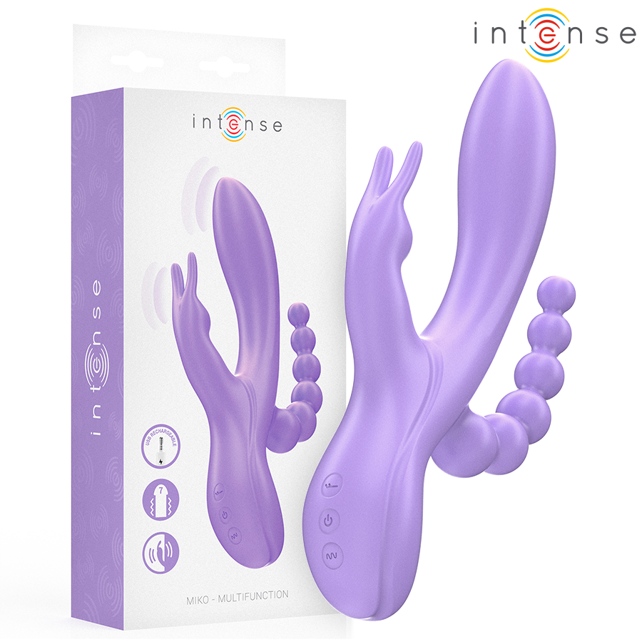 INTENSE - MIKO TRIPLE VIBRADOR RABBIT ESTIMULADOR ANAL 7 VIBRACIONES MORADO