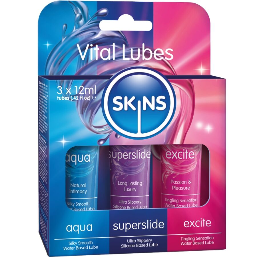 SKINS - VITAL LUBES KIT LUBRICANTES AQUA, SUPERSLIDE  EXCITE 3 x 12 ML