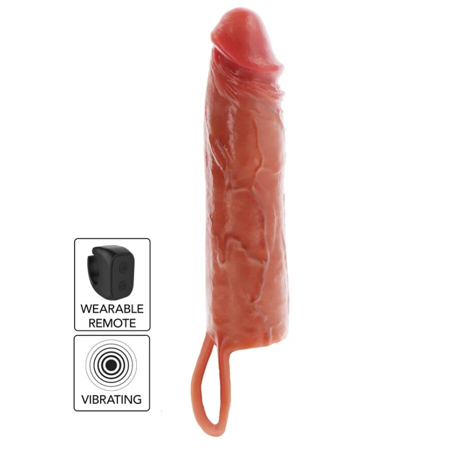 GET REAL - FUNDA HYDRATED SKIN DE SILICONA CON VIBRACIÓN PARA PENE CARAMELO 20 CM